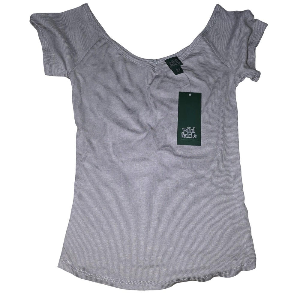 Wild Fable‎ Womens Ribbed Scoop Neck Short Sleeve Top Nickel Gray XXS